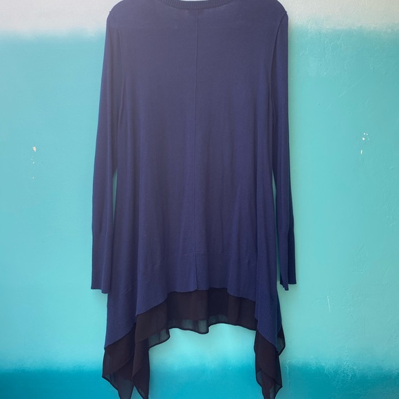 LOGO long soft dark blue sweater w sheer blck trim - Picture 3 of 4
